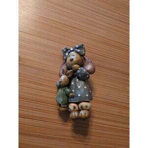 Primitive Bunny Holding Her Bunny Plush Brooch/pin